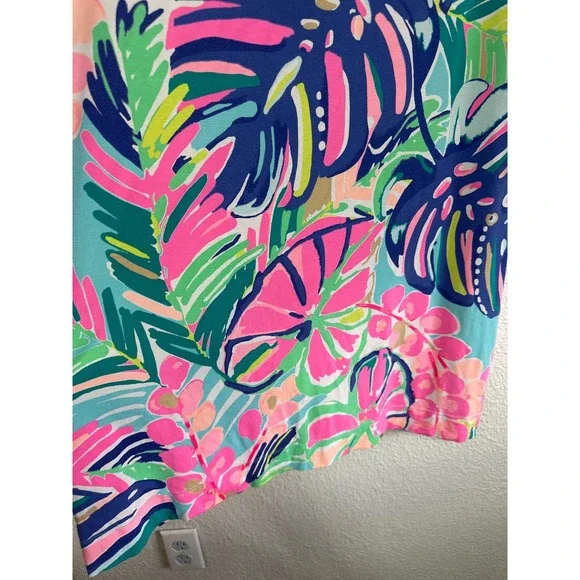 Lilly Pulitzer XL Tropical Floral Sophia Print Shift Dress Gold Button 17412